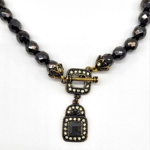 Heidi Daus Hematite and Diamond Swarovski Crystal Small Geometric Necklace - Picture 4 of 12